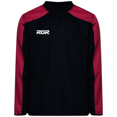 Top allenamento RGR nero e bordeaux da ragazzo con logo bianco.