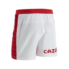 Pantaloncini da rugby Galles Home 2023 bianchi con dettagli rossi e logo Cazo.