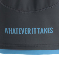 Maglia da rugby replica Glasgow Warriors Training Pro: maglia da allenamento grigio scuro con grafica "Whatever it takes" e orlo blu.