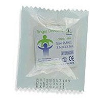 Garza sterile per dita, piccola, 3,5 cm x 3,5 cm, confezionata singolarmente.