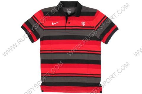 polo tolosa rugby manica corta rigata nero/rosso