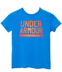 T-shirt Under Armour Heatgear azzurra per bambino con logo stampato.