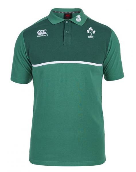Polo da rugby Canterbury verde IRFU per uomo, in cotone traspirante.