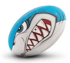Pallone da rugby Gilbert Random Bite con design squalo aggressivo e vivace.
