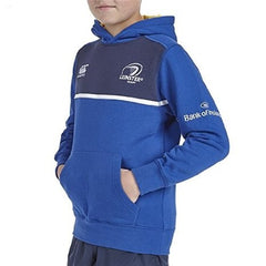 Felpa blu con cappuccio Leinster Training OTH bambino, logo Canterbury e sponsor.