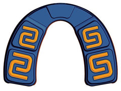 Paradenti Tephra Max blu-arancio-azzurro per rugby, design ergonomico e protezione avanzata.