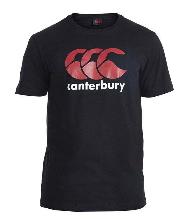 T-shirt nera da uomo Canterbury con logo CCC rosso e bianco.