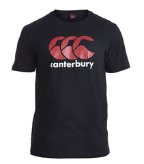 T-shirt nera da uomo Canterbury con logo CCC rosso e bianco.