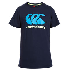 T-shirt blu bambino Canterbury con iconico logo CCC a contrasto.