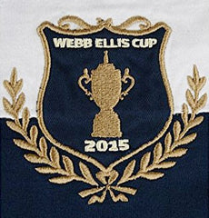 Maglia Webb Ellis Cup 2015 con stemma ricamato e dettagli dorati.