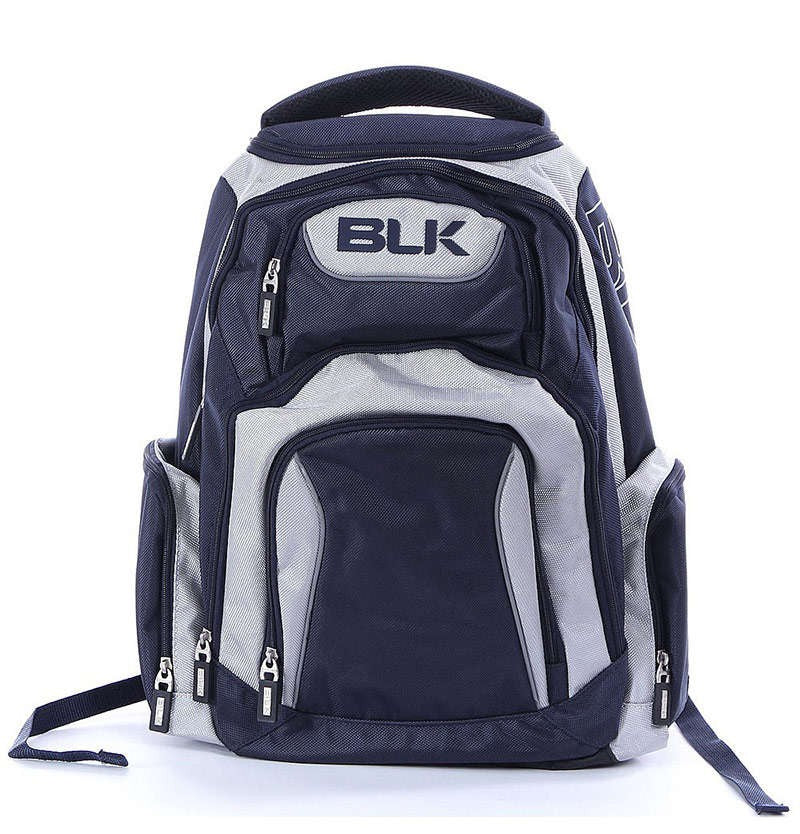 Zaino sportivo BLK STRATUS blu e grigio con logo in evidenza.