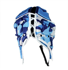 Caschetto da rugby Impact Camo Poseidon Spear, blu e bianco camouflage, con lacci.