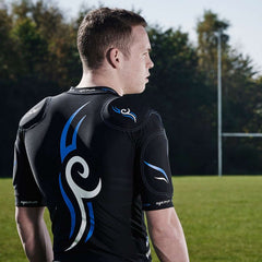 Maglia da rugby Optimum con protezioni spalle e petto, design tribale nero/blu.