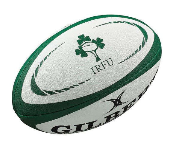 Pallone da rugby replica Irlanda Gilbert verde e bianco con trifoglio IRFU.