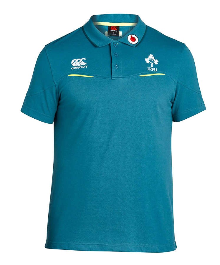 Polo da rugby Irlanda in cotone, colore Deep Teal, con logo RFU e Canterbury.