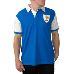 Maglia polo rugby Francia vintage blu con scudo dorato e gallo