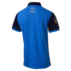 Maglia polo rugby Samoa vintage blu e blu navy con logo.