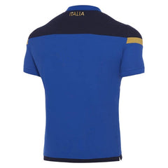 Polo staff ufficiale Italia rugby in piquet di cotone blu con dettagli oro.