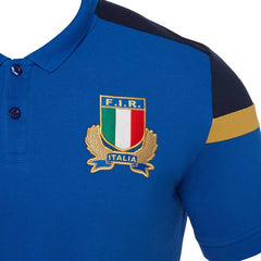 Polo ufficiale staff Italia Rugby in cotone piquet blu con stemma FIR