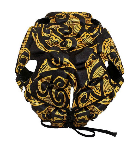 Caschetto da rugby Impact Maori Gold con coulisse regolabile.