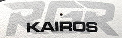 Pallone da rugby RGR Kairos bianco e grigio con logo in evidenza.