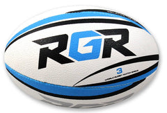 Pallone da rugby RGR Kairos bianco con dettagli blu e neri, misura 3.