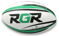 Pallone da rugby RGR Kairos bianco e verde, modello da allenamento o partita.