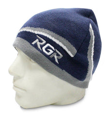 Berretto invernale blu navy RGR Storm con logo ricamato e inserti grigi.