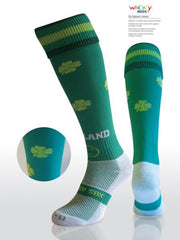 Calza Wacky Sox Irlanda verde con trifogli, taglia 11, perfetta per i tifosi.