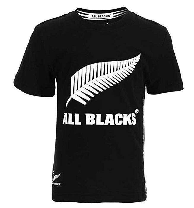 T-shirt nera bambino All Blacks con logo felce bianca sul petto.