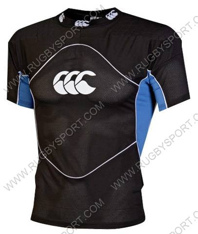 Maglia da rugby Canterbury Flexitop II nera con inserti blu, protezioni spalle