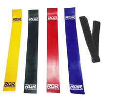 Cintura con 5 tag flag per rugby RGR: gialla, nera, rossa, blu e grigie.