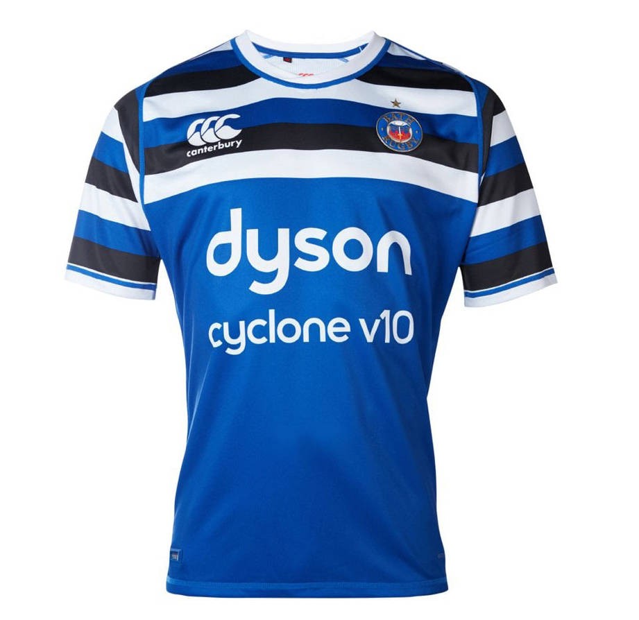 Maglia da rugby Bath home Pro 2018-19 Canterbury blu con logo Dyson