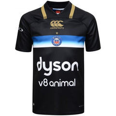 Maglia da rugby Bath Third Pro 2018-19 nera con logo Canterbury e sponsor Dyson.