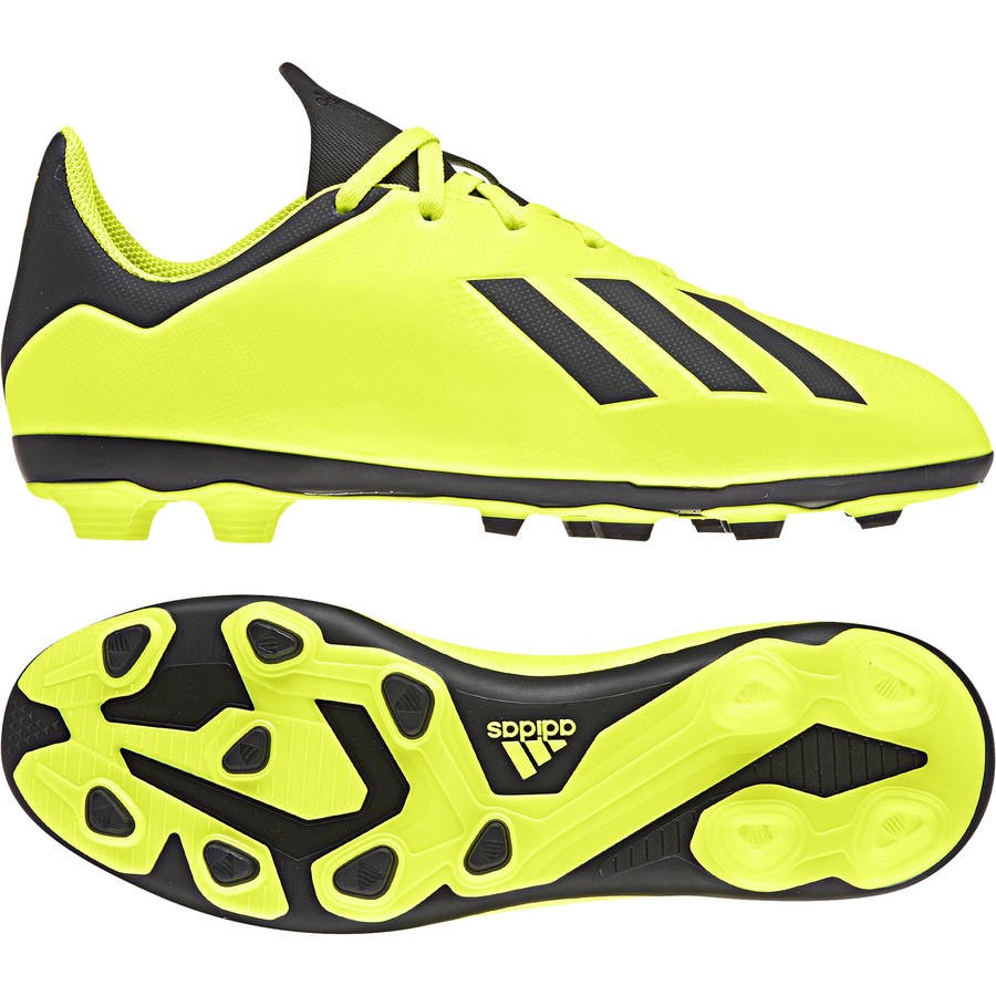 Scarpe da calcio Adidas X 18.4 Fg in giallo fluo e nero, con suola FG per terreni compatti.