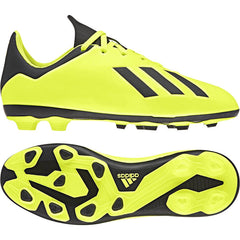 Scarpe da calcio Adidas X 18.4 Fg in giallo fluo e nero, con suola FG per terreni compatti.