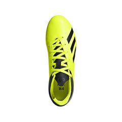 Scarpino Adidas X 18.4 FxG giallo fluo con dettagli neri, tomaia sintetica.