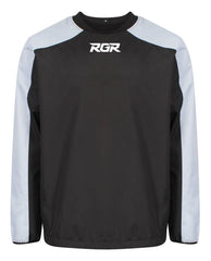 Top allenamento RGR Contrast nero e grigio con logo visibile.
