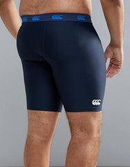 Scaldamuscolo Canterbury Thermoreg blu da rugby, logo bianco sul fondo.