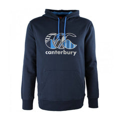 Felpa con cappuccio blu Canterbury con logo CCC, ideale per gli appassionati di rugby.