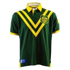 Polo Rugby League vintage Australia verde e gialla con stemma