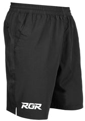 Pantaloncini da training RGR neri da palestra, con logo RGR bianco.