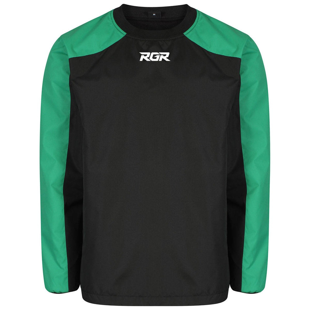 Top allenamento RGR da ragazzo, nero con inserti verdi, logo RGR.