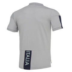 Polo da viaggio da uomo Italia Rugby grigio con banda blu e scritta "ITALIA".