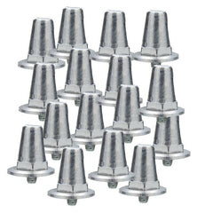 Set da 16 tacchetti conici da 19 mm per rugby, in metallo argentato.