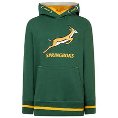 Felpa verde con cappuccio da ragazzo, logo Springboks e scritta "Springboks Rugby Graphic".