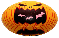 Pallone da rugby fantasy Halloween RGR con design zucca spaventosa e pipistrelli rosa.