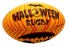 Pallone da rugby fantasy Halloween RGR, giallo con zucca intagliata e pipistrello.