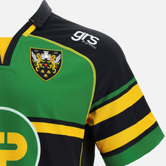 Maglia Rugby Northampton Saints Home M21 verde e nera con stemma e logo GRS.