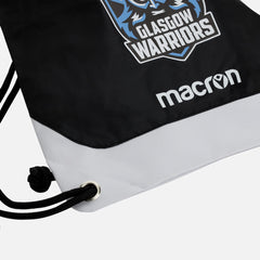 Sacca da palestra Glasgow Warriors Macron nera e grigia con logo.